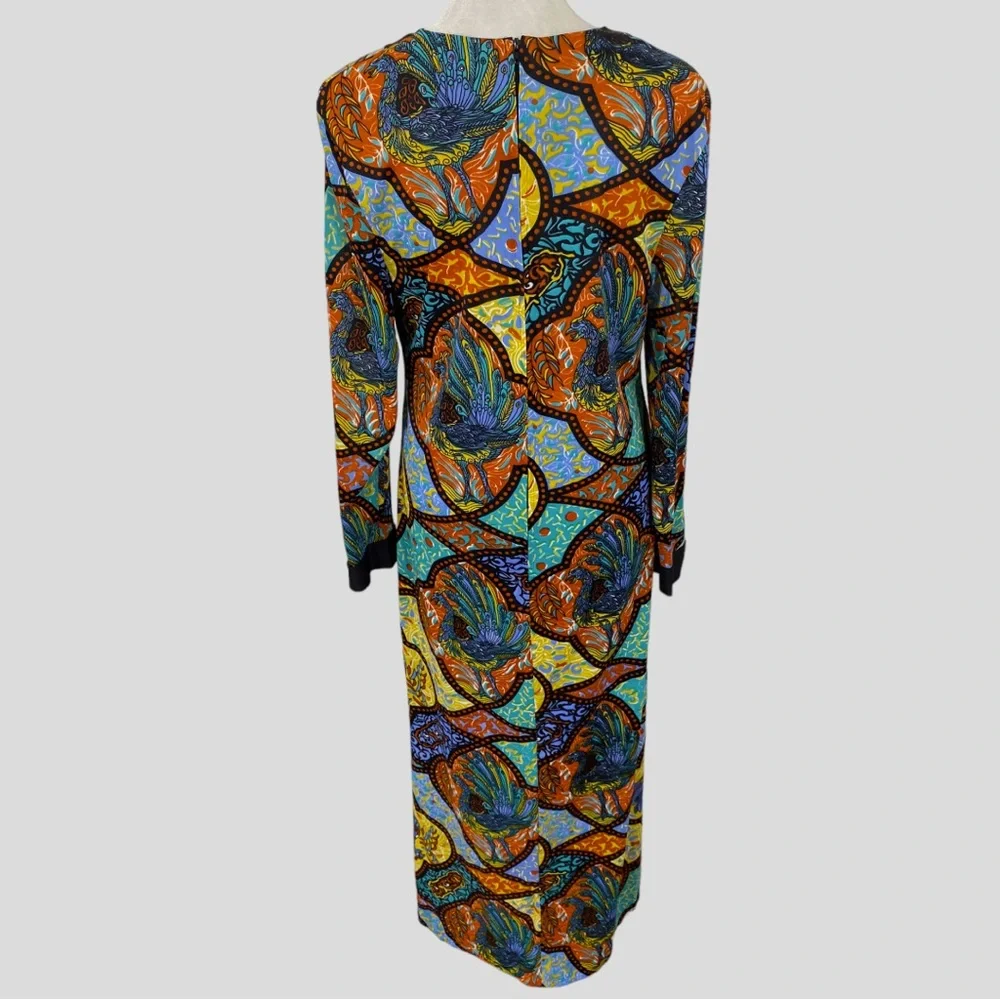 Vintage 70s Lorraine Multicolor Rooster Print Maxi Loungewear Dress
